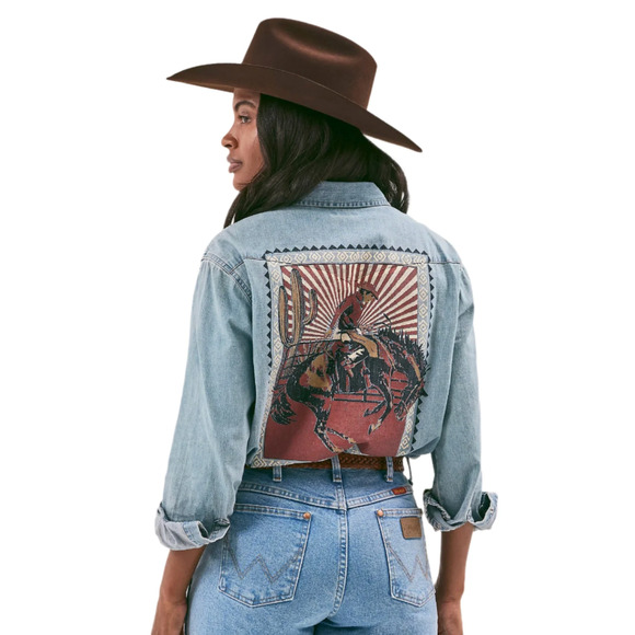 Wrangler Retro Women's Rodeo Poster Denim Shirt Western Rancher Size Medium - Picture 1 of 7